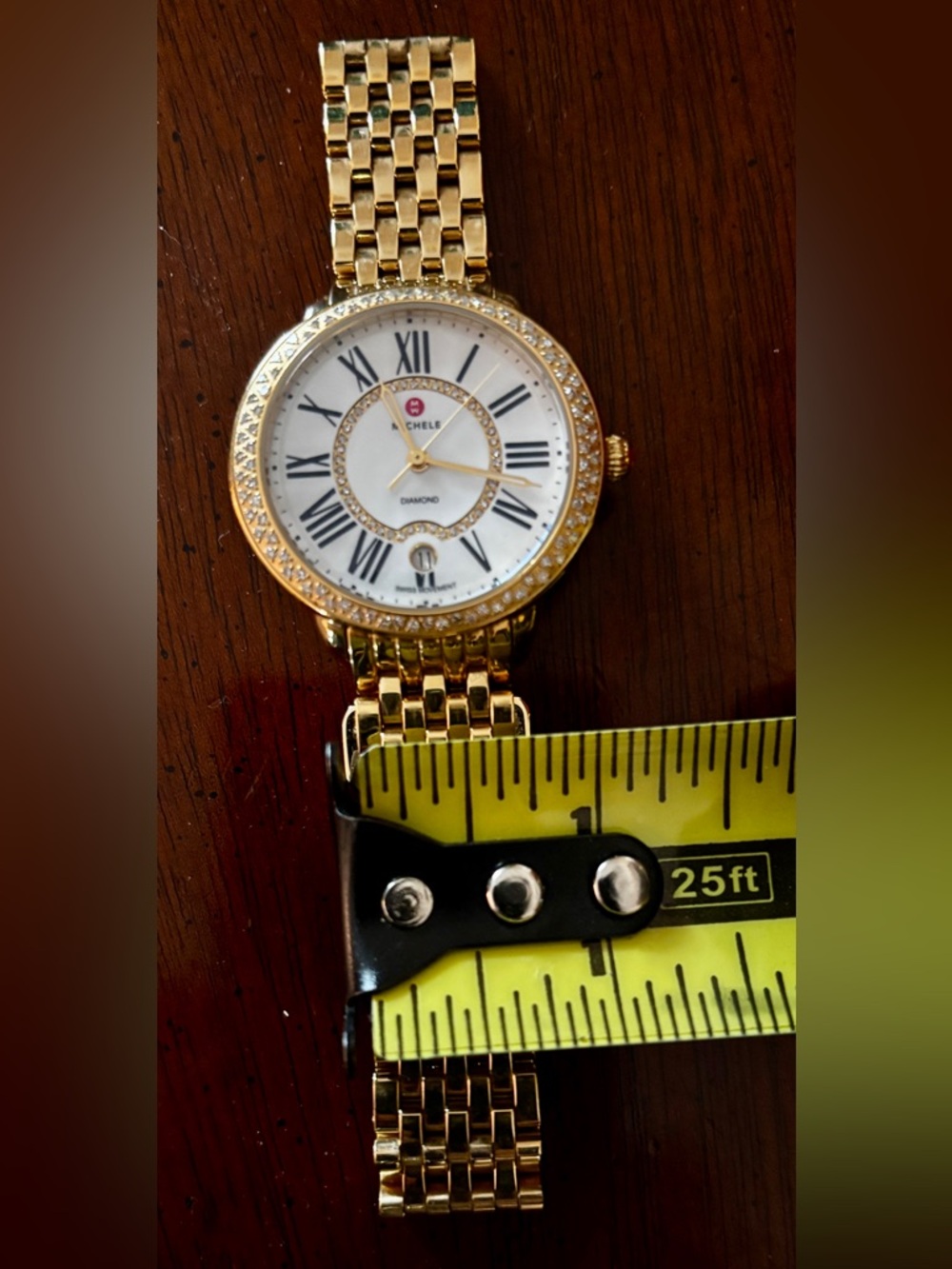 Michele Serein Gold Tone Diamond Bezel Women's Watch 134 Diamonds New Battery! - Picture 9 of 13